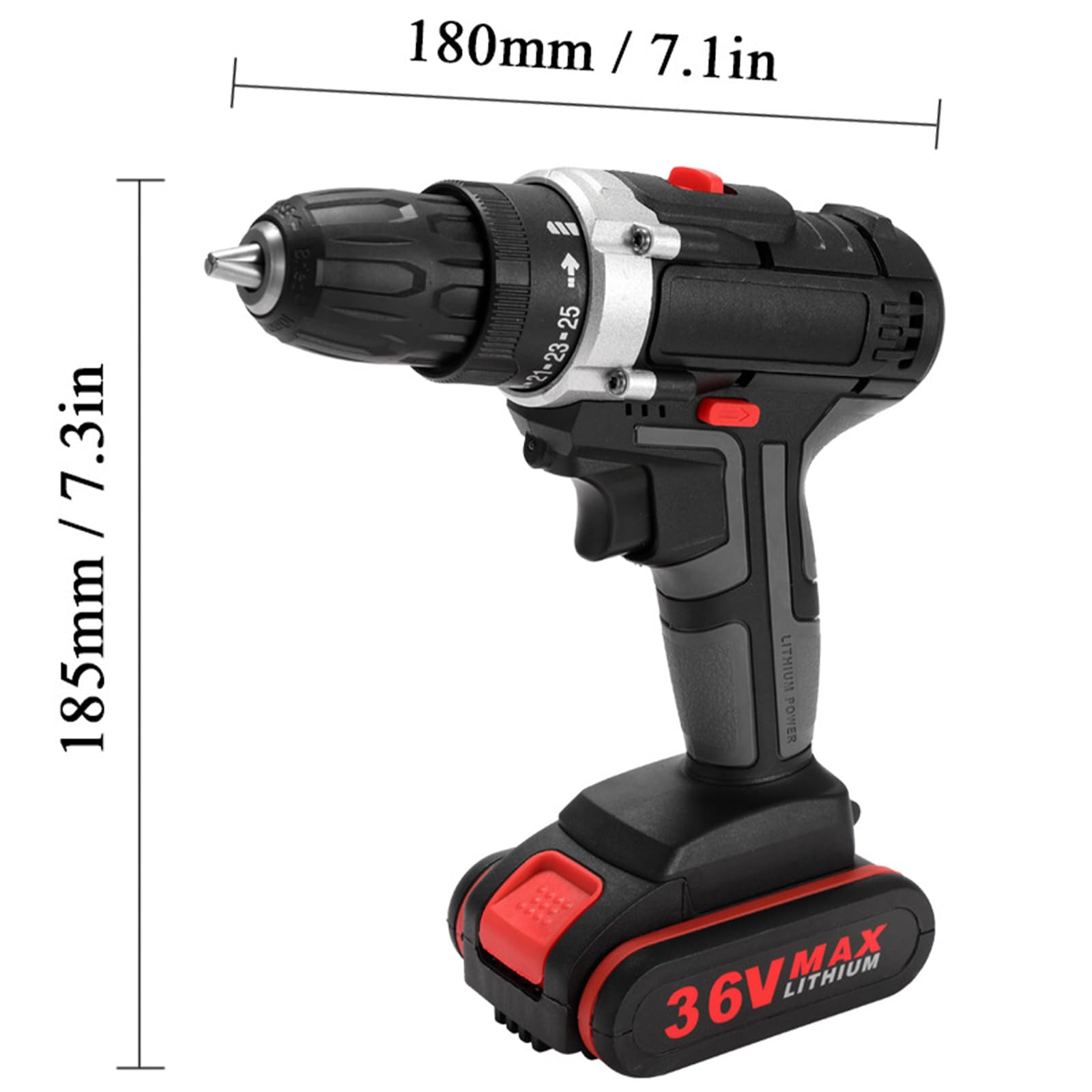 Perceuse à Percussion électrique 36V - Perceuse électrique sans Fil 2 en 1 avec 2 Batteries Lithium-ION et lumière LED, kit de perceuse-visseuse compacte à 2 Vitesses pour Maison et Bricolage Black