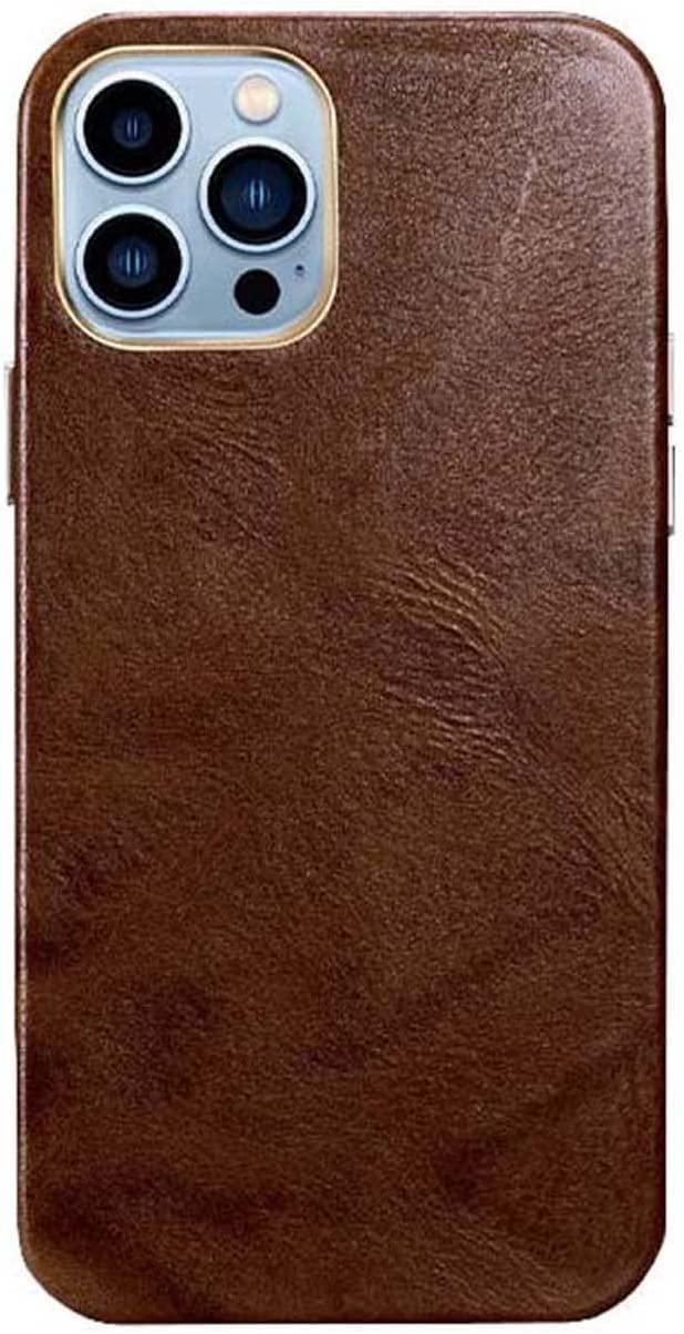 Coque en cuir de vache ciré pour iPhone 14 Pro, étui rétro marron élégant et durable - 8
