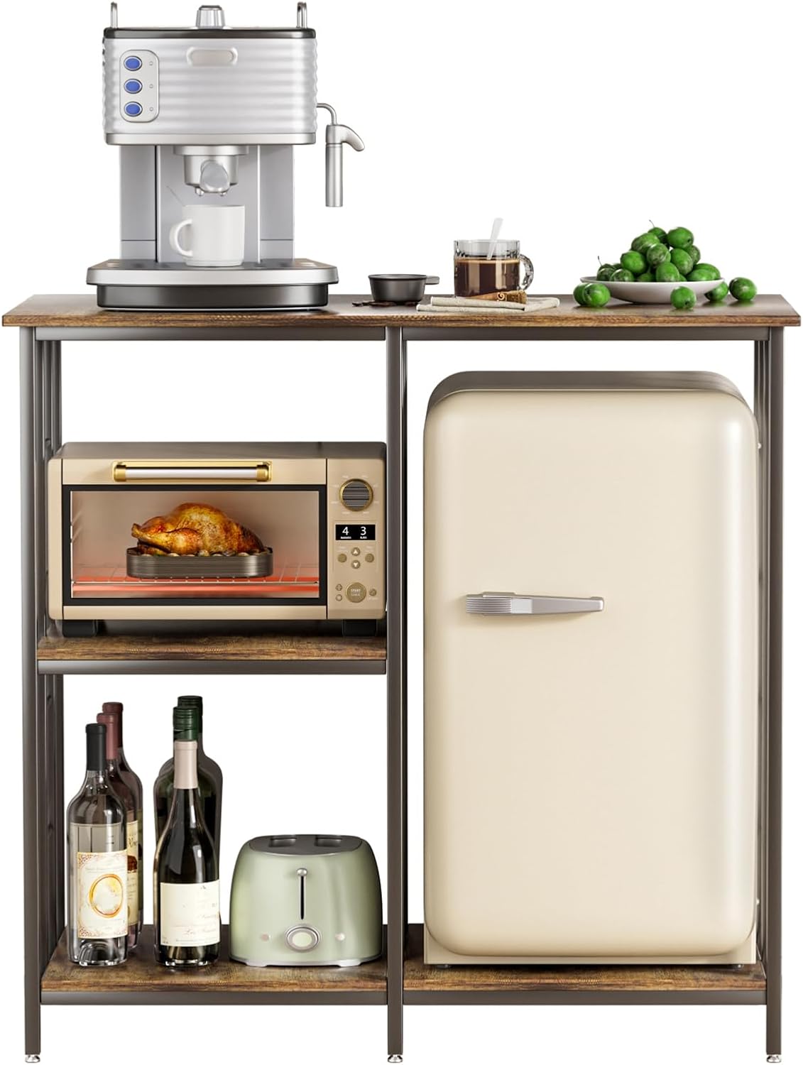 Baker's Rack | 4-Tier Microwave Oven Stand Table | Mini Fridge Stand with 42" Tall,Storage Shelves | Adjustable Shelves Freestadning for Kitchen,Living Room,Office,Patio Black