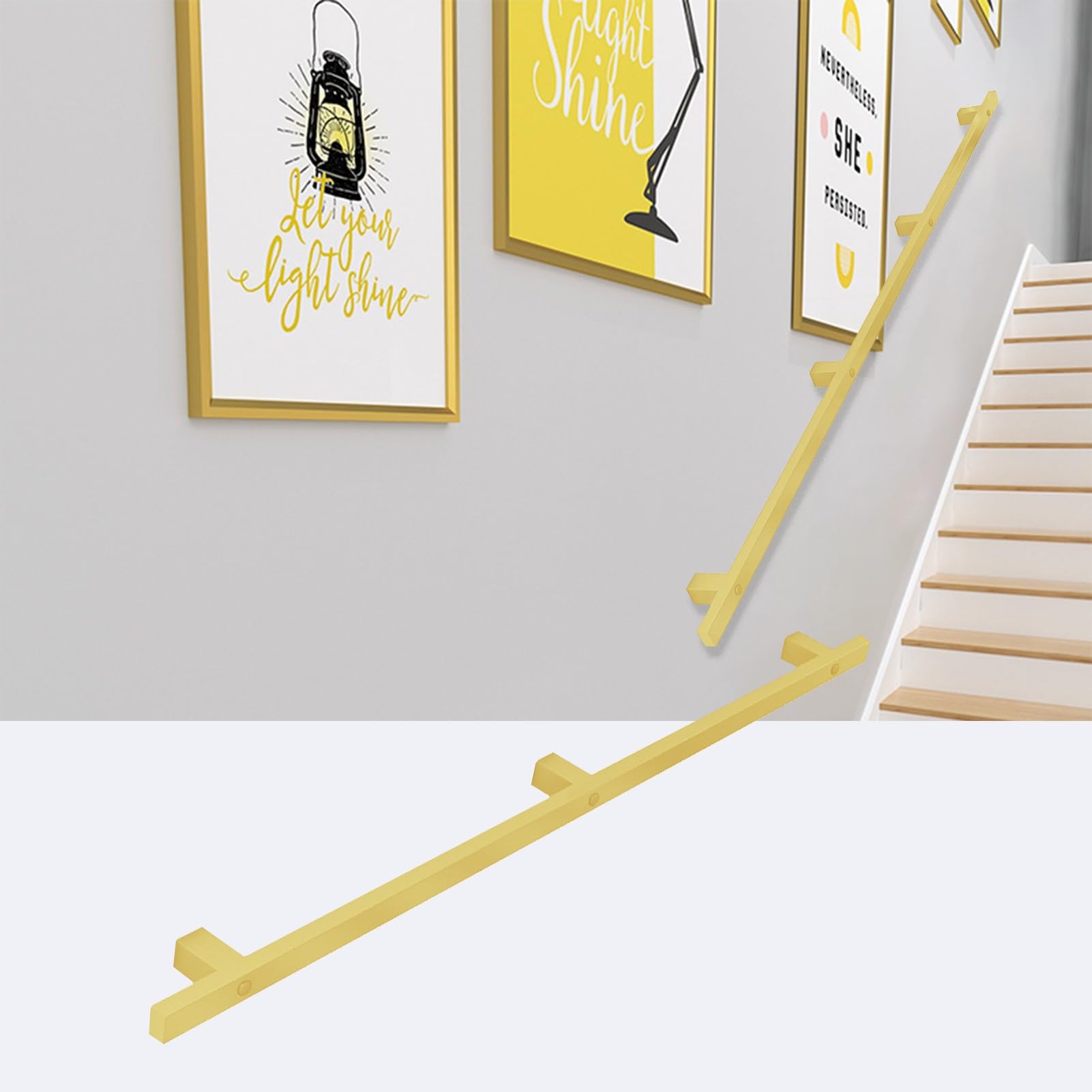 Main courante dorée pour escaliers en métal de 240cm avec rampe de loft murale