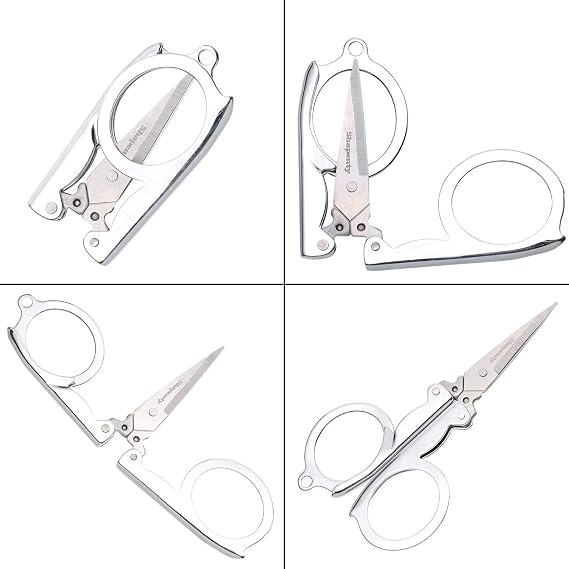 Shapenty Stainless Steel Folding Portable Travel Scissors Small Foldable Paper String Craft Shred Scissors, 2 Pack