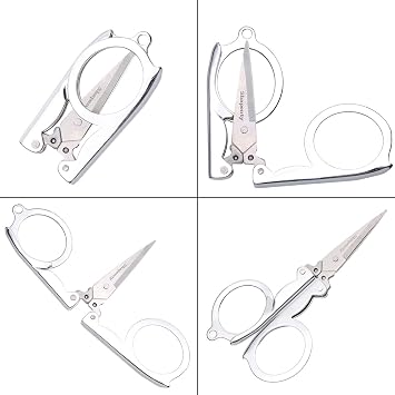 Shapenty Stainless Steel Folding Portable Travel Scissors Small Foldable Paper String Craft Shred Scissors, 2 Pack