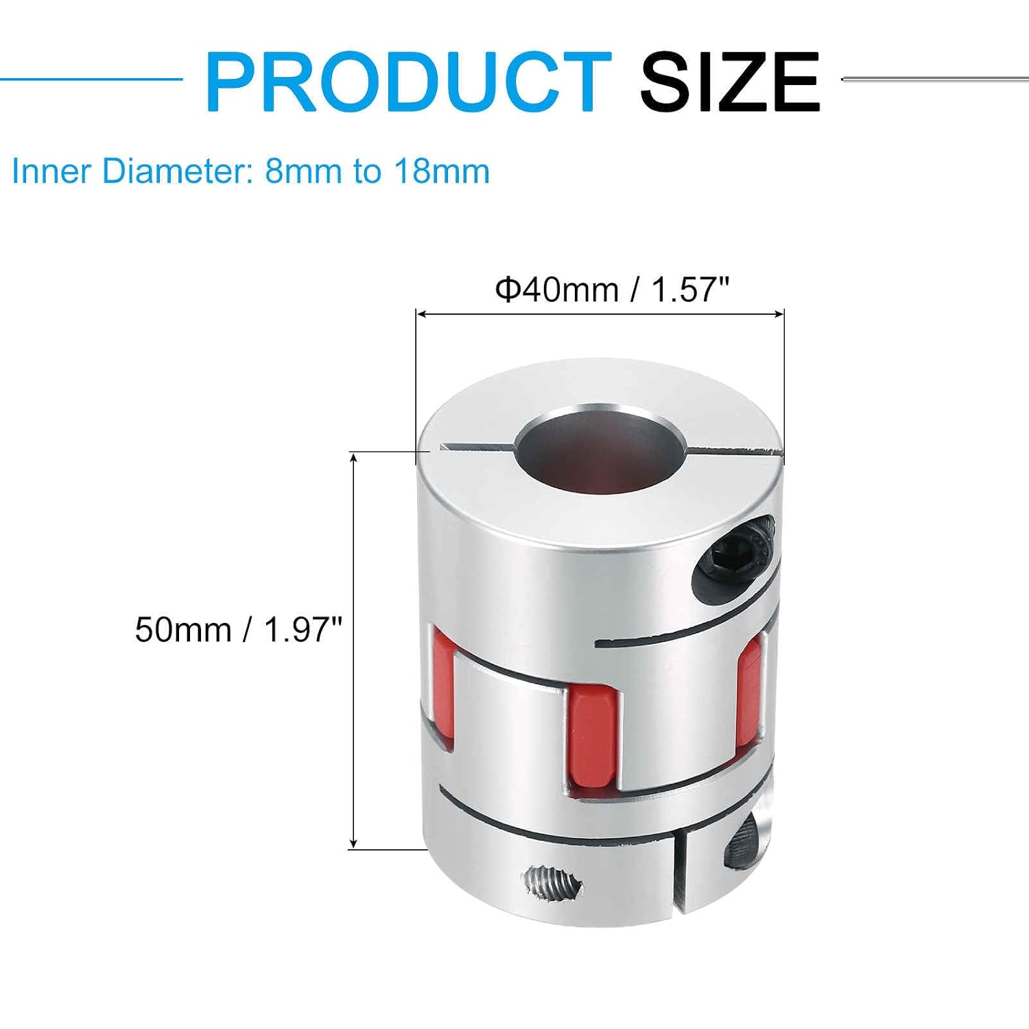 MECCANIXITY Aluminum Shaft Coupling 8mm to 18mm Flexible Spider Coupling L50mm x D40mm Coupler Jaw Spider Shaft Joint Connector for 3D Printers DIY Encoder CNC Router Milling Machine