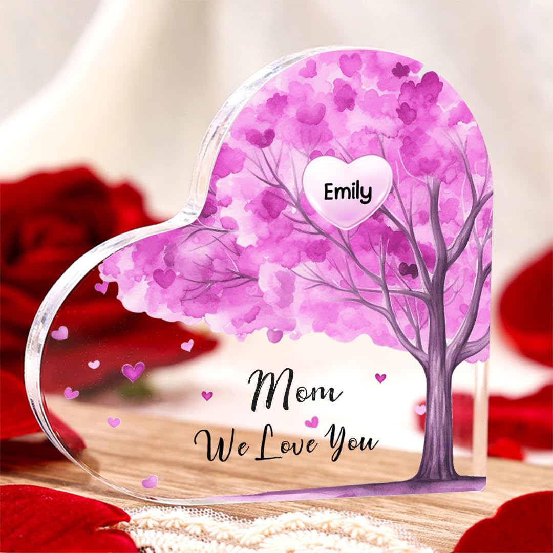 Mothers Day Gifts for Mom Custom Family Tree Acrylic Plaque Personalized 2-10 Family Names Tag Home Family Decorative Signs Birthday Gift for Mom Grandma 3.9" and 5.9" (1 Name, Purple(3.9"/5.9"))
