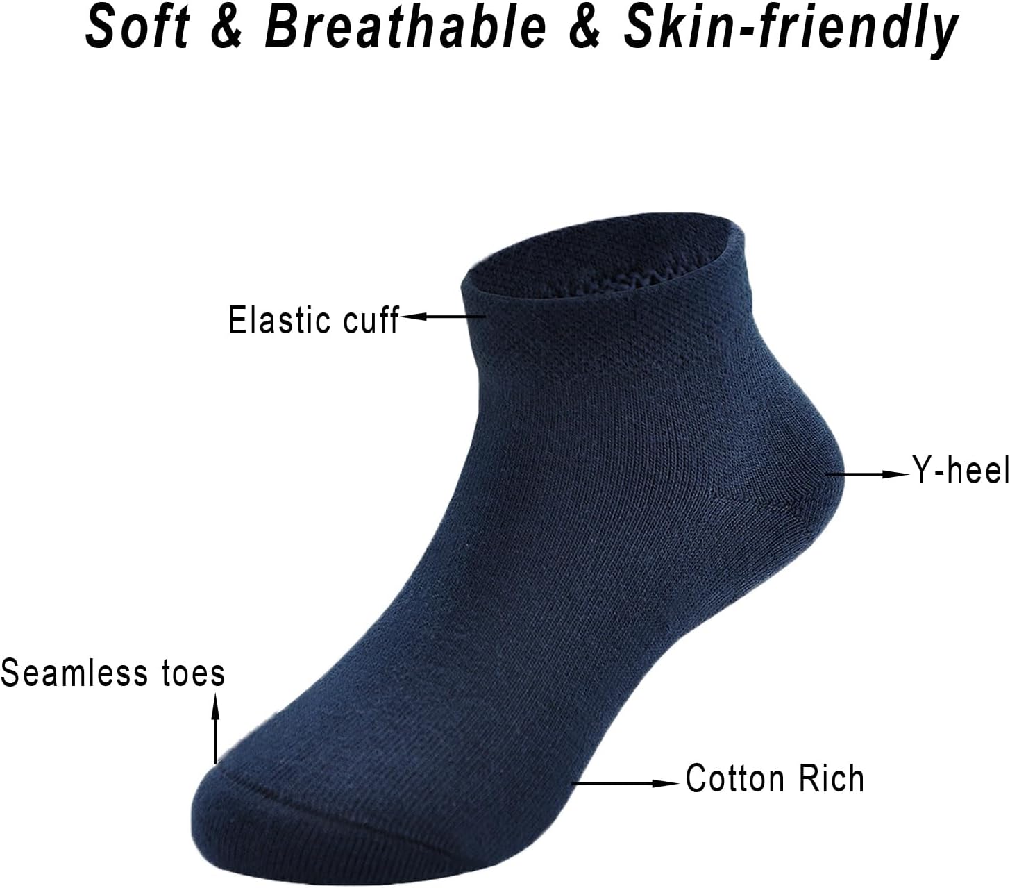 EPEIUS Kids' Low Cut Ankle Socks Cotton Seamless Toe Sport Athletic Socks for Boys Girls White Black Navy 4/8 Pack