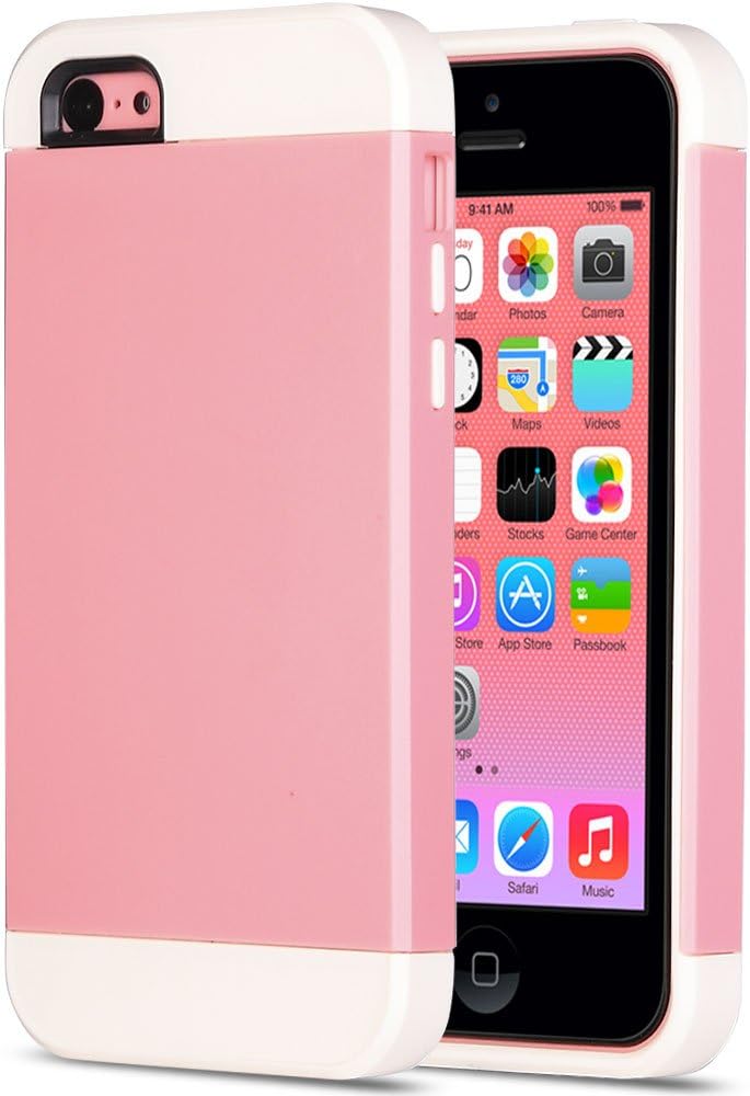 ULAK iPhone 5C Case, Slim Apple iPhone 5C Cases Lightweight Dual Color Protective Case Cover for Apple iPhone 5C Pink + White