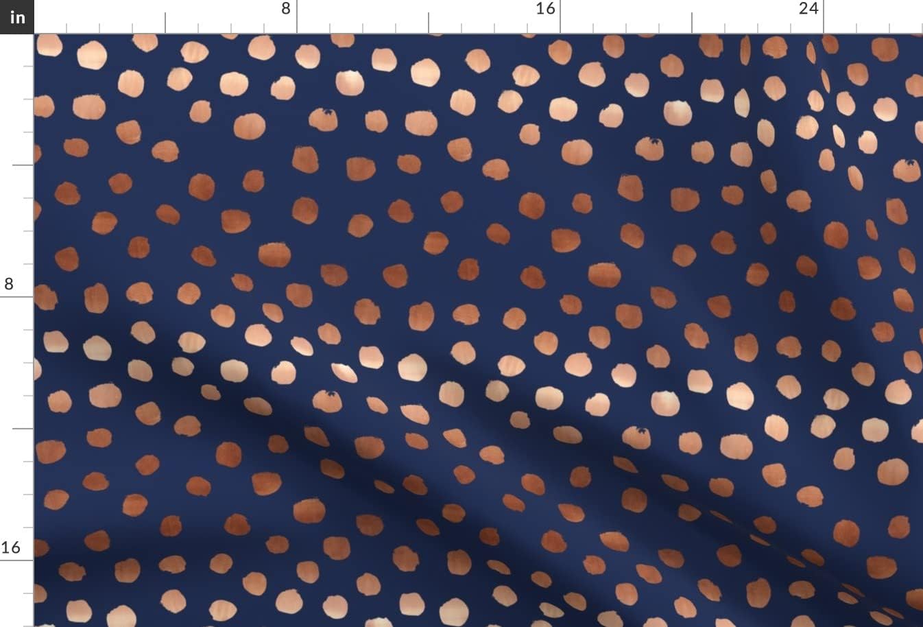 Spoonflower Fabric - Rose Gold Navy Dots Painted Golden Feminine Home Small Polka Look Printed on Upholstery Velvet Fabric Fat Quarter - Upholstery Home Decor Bottomweight Apparel