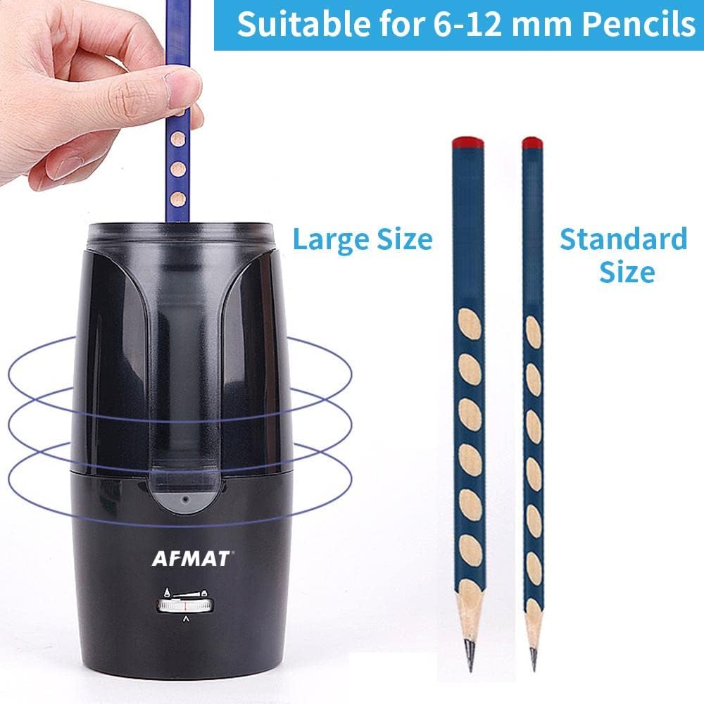 AFMAT Colored Pencil Sharpener, Pencil Sharpener for Artists, Large Rechargeable Cordless Pencil Sharpener for Colored Pencils(6-12mm), Super Quiet Long Lasting Electric Pencil Sharpener, Auto Stop