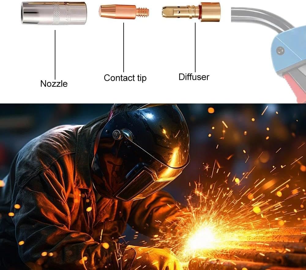 12-PK MIG Welding Gun Kit with .035" Tips - Nozzles - Diffusers Compatible with Lincoln Magnum PRO 250L/300L (KP2744-035, KP2742-1- 62R, KP2746-1)