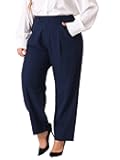 Agnes Orinda Plus Size Pants for Women Elastic High Waisted Long Straight Business Casual Work Pants Trousers with Pockets
