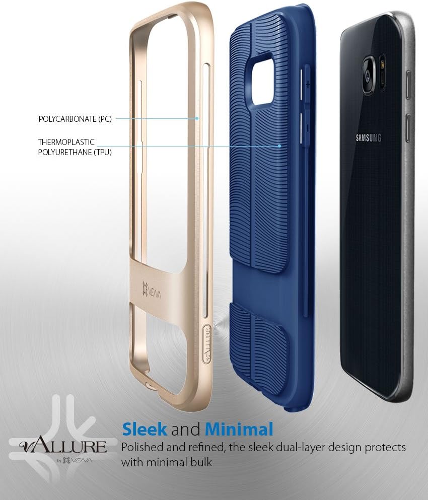 Galaxy S7 Case, Vena vAllure Wave Texture, Bumper Frame, Drop Protection CornerGuard ShockProof, Strong Grip, Slim Hybrid Cover for Samsung Galaxy S7 (Gold/ Navy Blue)