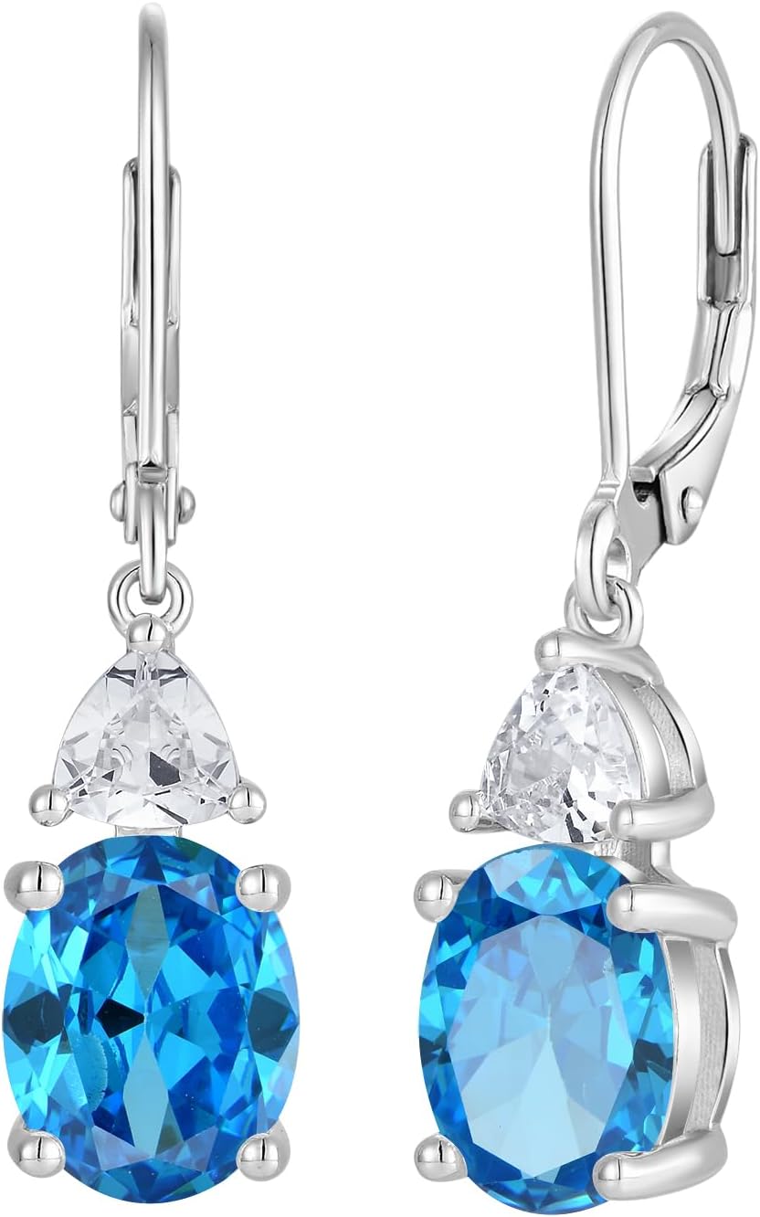 JO WISDOM Women Dangle Earrings,925 Sterling Silver Birthstone Leverback Earrings with 8 * 10mm Valentines Day Gifts for Her Jewelry Mothers Day Christmas Gifts for Women