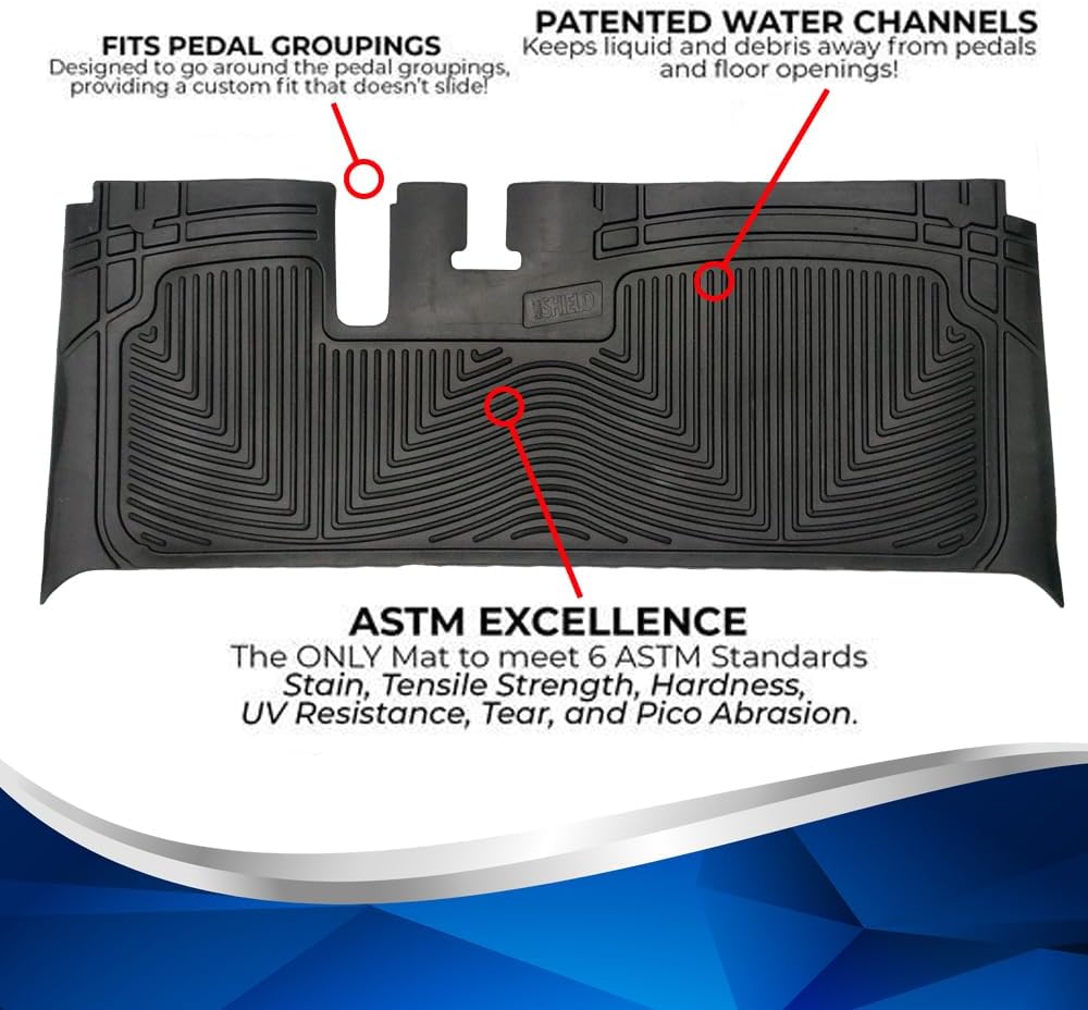 Shield Family/Club Clean Golf Cart Floor Mat, New & Improved, Only Golf Car Mat to Meet 6 ASTM Standard for DS, TXT, RXV, Precedent, Yamaha & Icon, Industry Standard Golf Cart Mat 8mm Thick - Patented