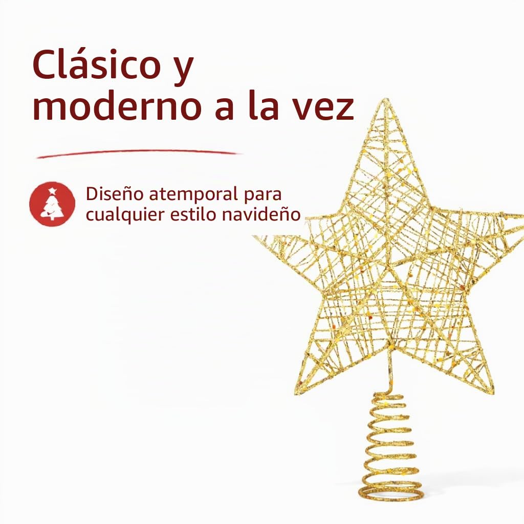 Estrella Dorado en la Copa del árbol - Accesorio de la Copa del árbol de Navidad para el Abeto, la Copa del Abeto del árbol de Navidad