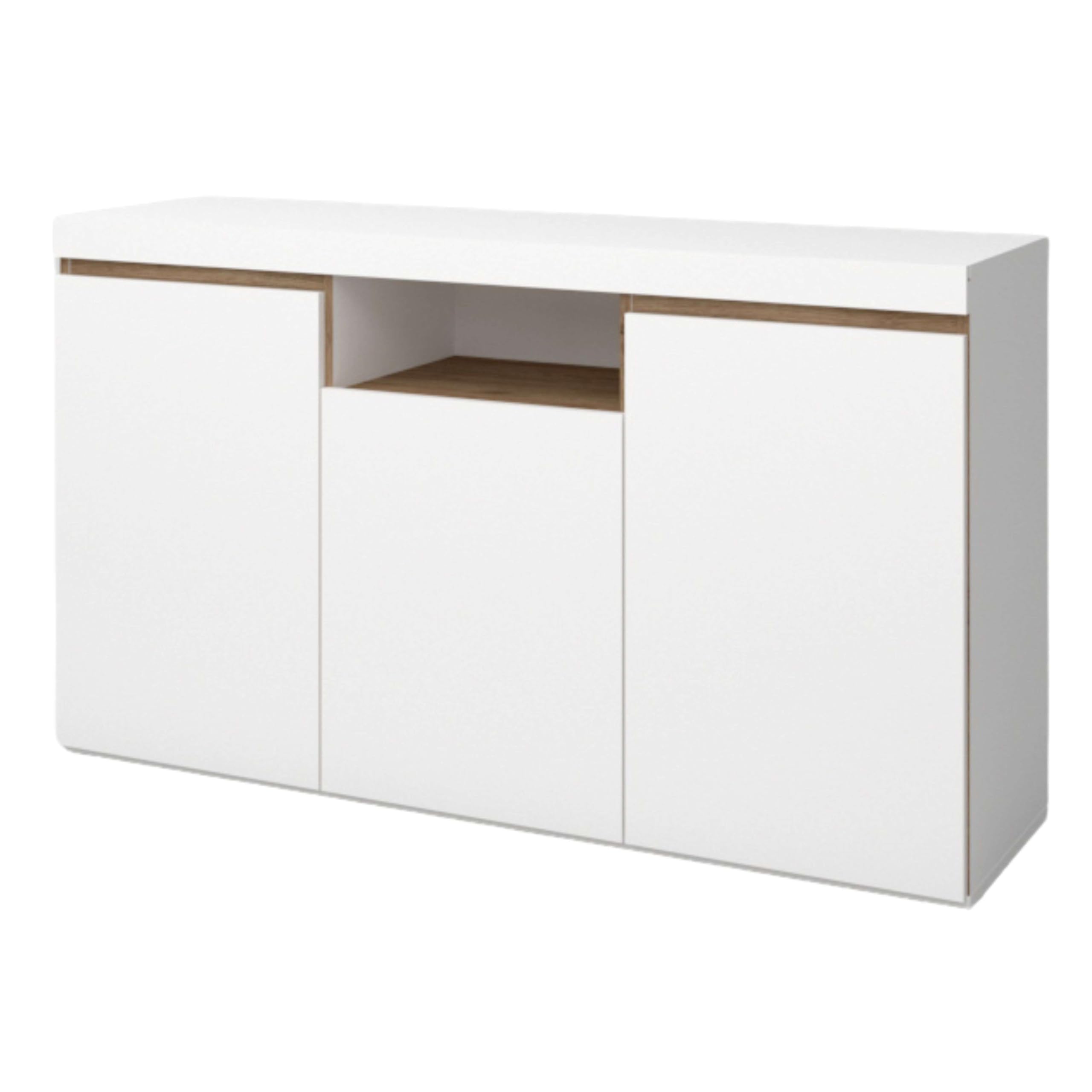 Fabrikit Mueble aparador Elis salón Comedor despacho Color Blanco Mate y Naturale 3 Puertas 1 Hueco 81x140x40 cm