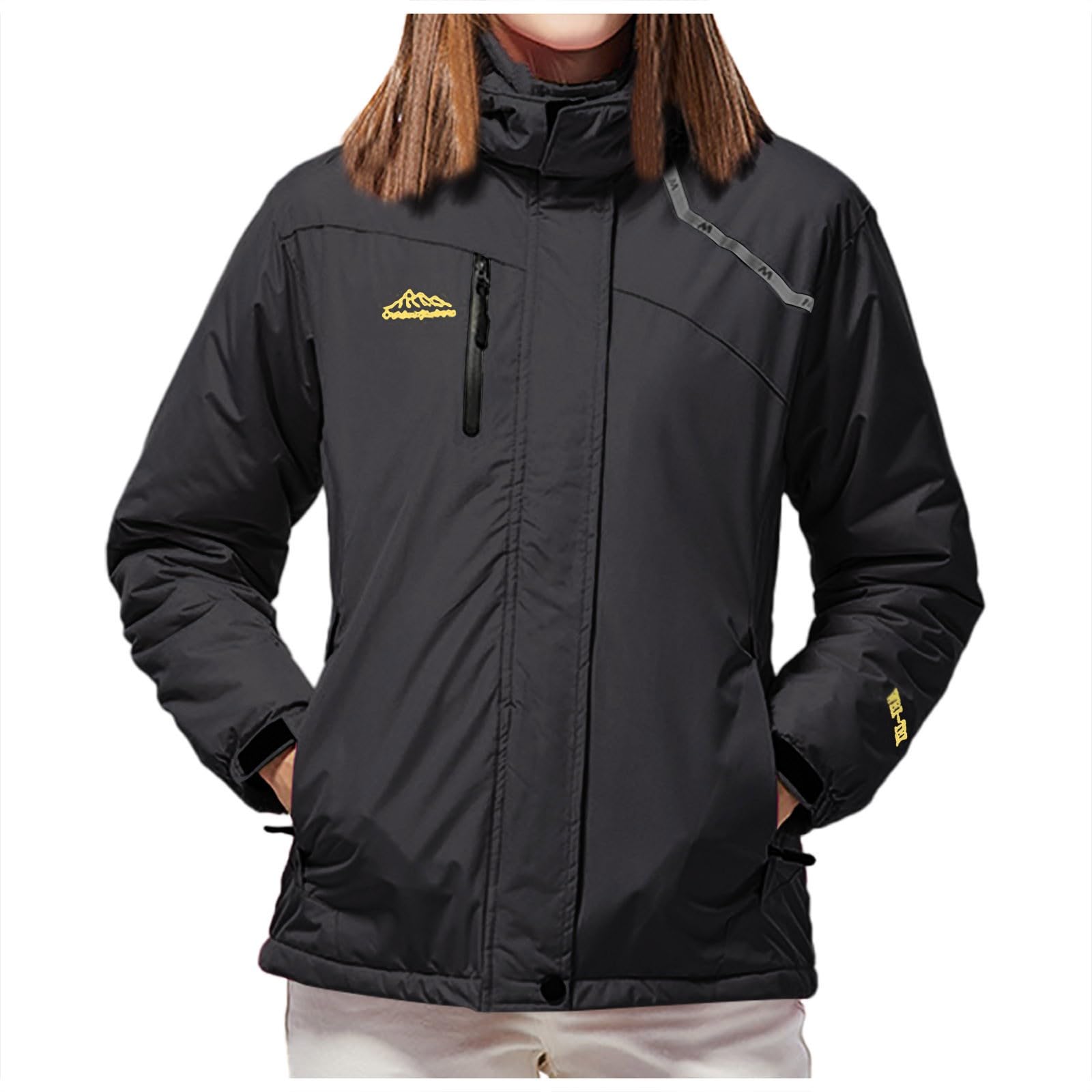 Generico Giacca da Sci Donna Impermeabile Cappotti Caldo Giacche Invernali Sportiva Cappotto con Tasche Giubbotto Termica Neve con Cappuccio Abbigliamento Donna