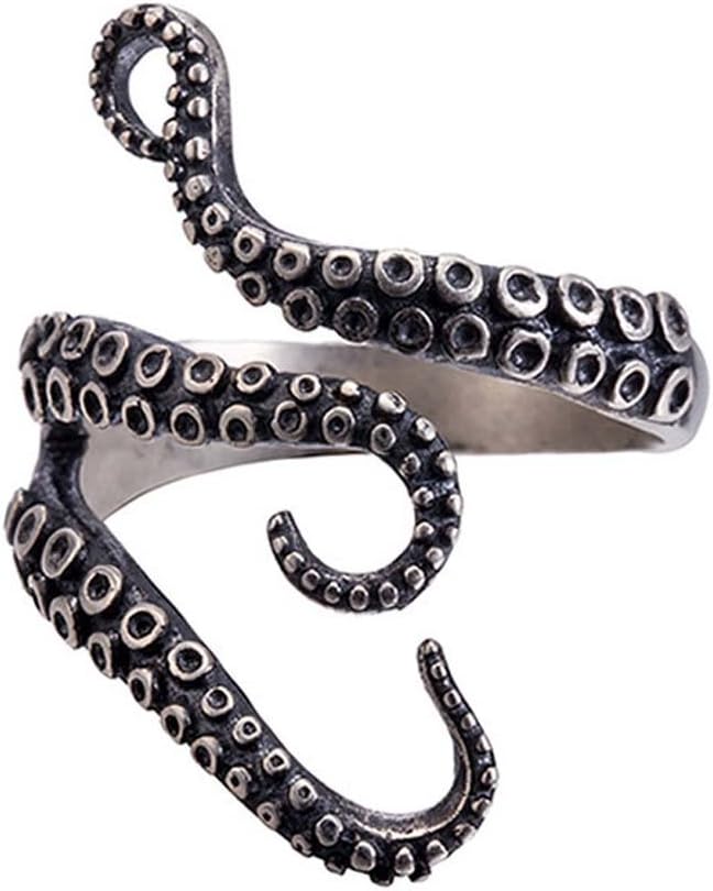 BRBAM Adjustable Punk Style Octopus Tentacle Ring Unisex Devilfish Jewelry Gift (Silver)