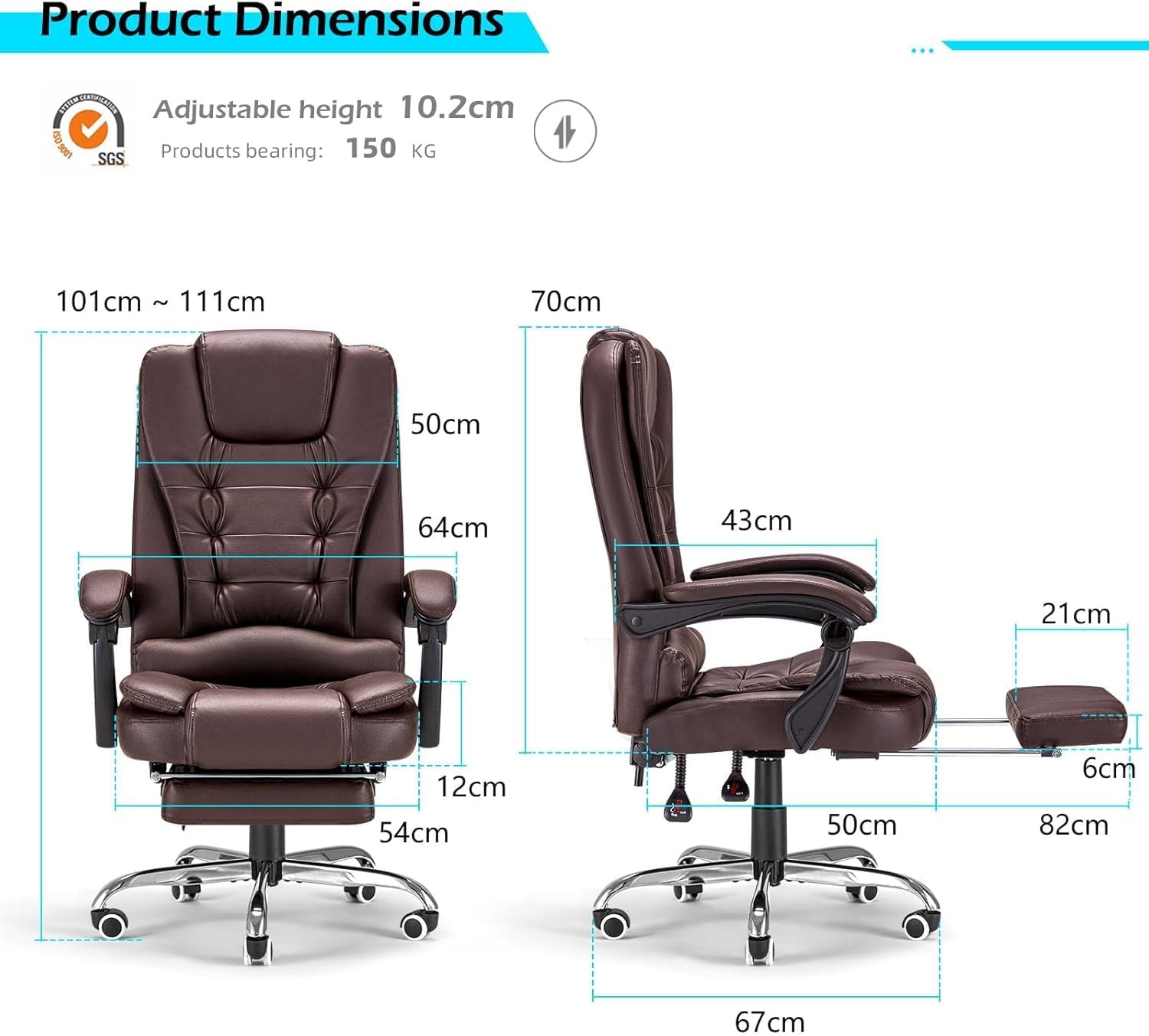 YODOLLA Bürostuhl Ergonomisch, Chefsessel mit Fußstütze & Liegefunktion, höhenverstellbarer Computerstuhl, 200 kg Belastbarkeit – Braun