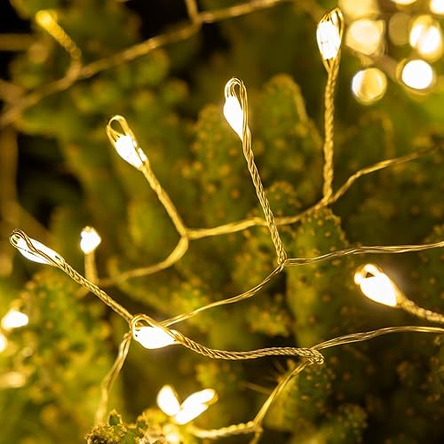 Miniatura 3 de Guirnalda de luces de petardo de 100 pies, 1000 LED, color blanco cálido, enchufable, alambre plateado, luces de hadas con control remoto para árbol