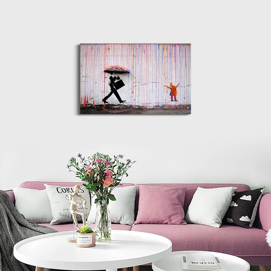 MGSBCXN Banksy Graffiti Canvas Wall Art Framed Colorful Rain Poster Prints Street Graffiti Art Wall Decor Banksy Picture Art Colorful Painting for Bedroom Living Room Decor - 12x18 Inch image 3
