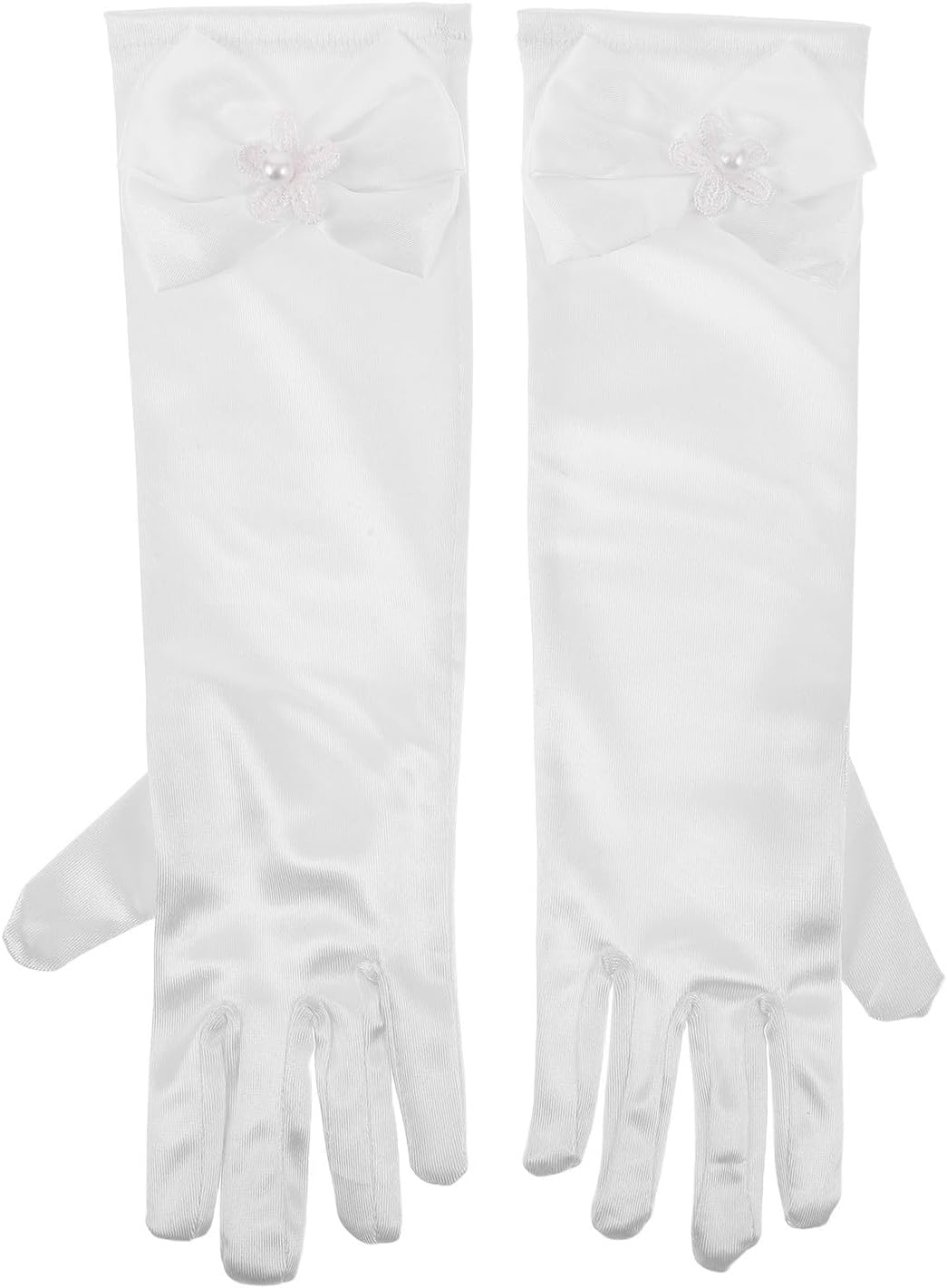 ibasenice White Satin Gloves Comfortable Material 2pcs with Bowknot Design and Secure Fit, Elegant Dress up Gloves for Formal Party and ’s Cosplay