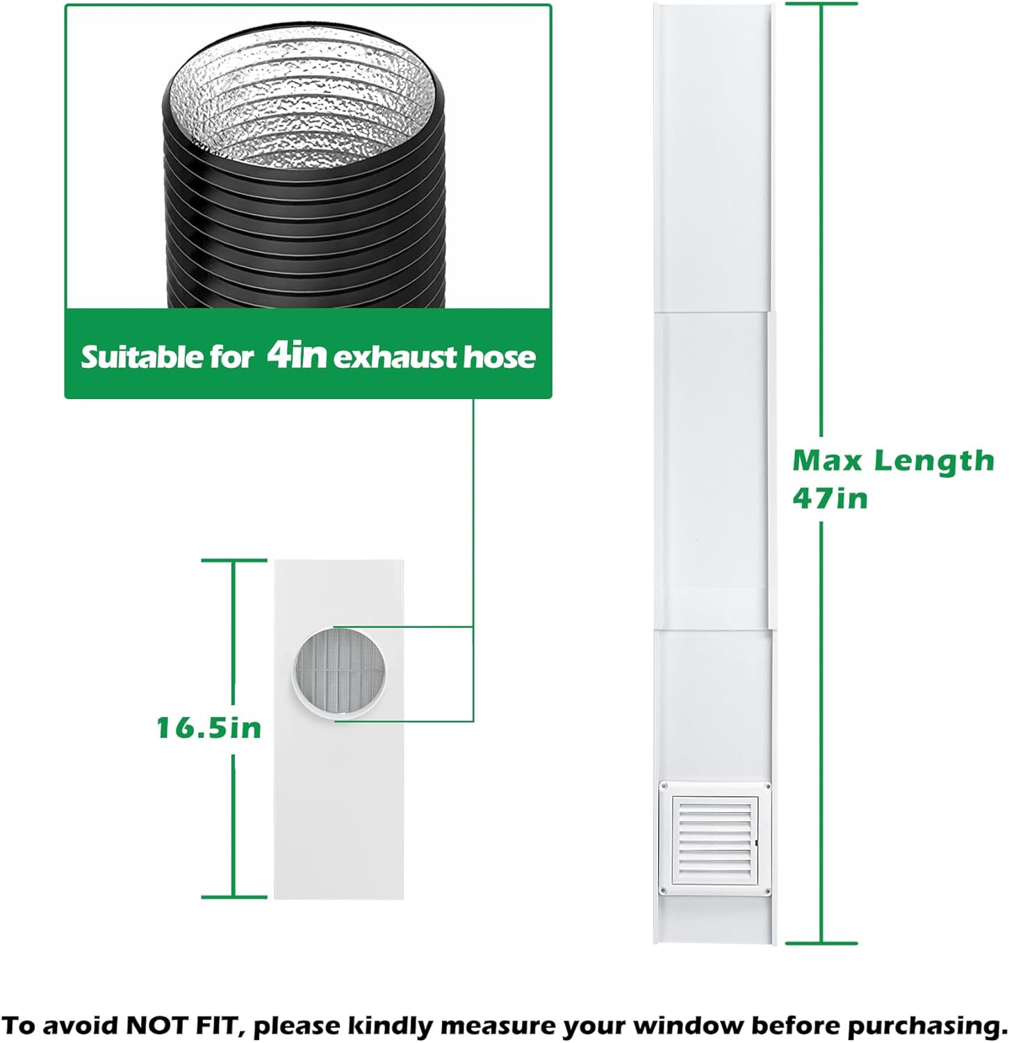 Forestchill Dryer Vent Window Kit, 4" Window Vent Kit with Dryer Vent Cover, Fits 4 Inch Hose Window Ventilation, Fits Sliding Windows and Hung Windows