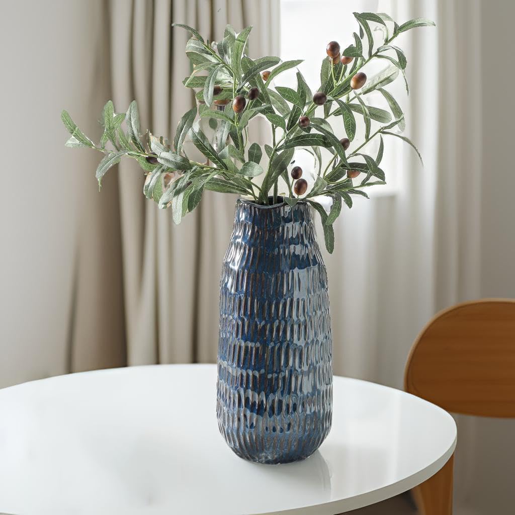 Blue Ceramic Vase for Home Decor, 12.6 Inch Tall Flower Vase with Modern Textured Finish,Decorative Floor Vase for Pampas Grass, Entryway, Living Room, Dining Table, Farmhouse or Office - Image 8