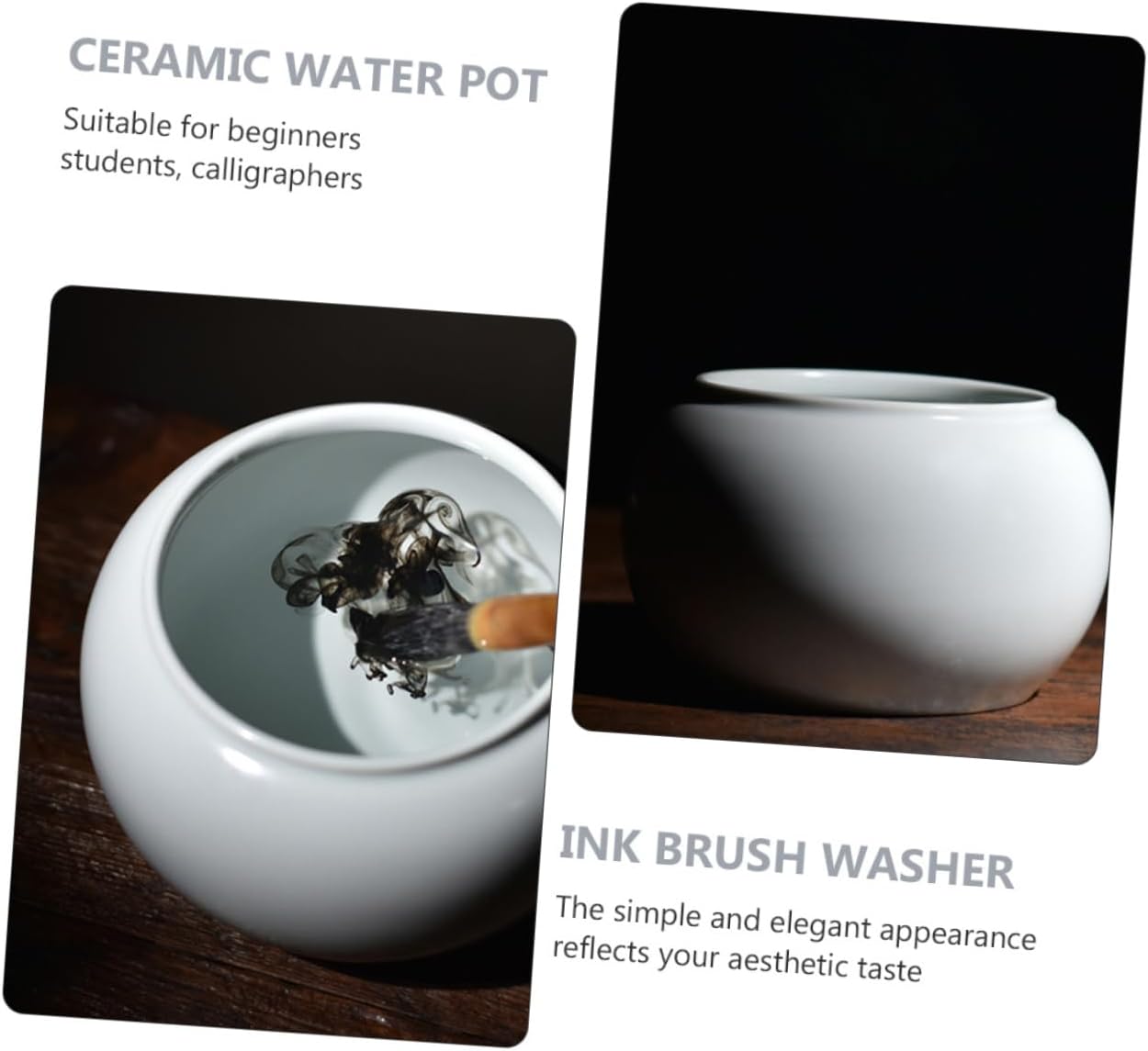 TEHAUX Ceramic Tea Wash Bowl for Calligraphy Brush Lightweight Sumi Painting Water Pot for Ink Brush Cleaning for Beginners and Artists