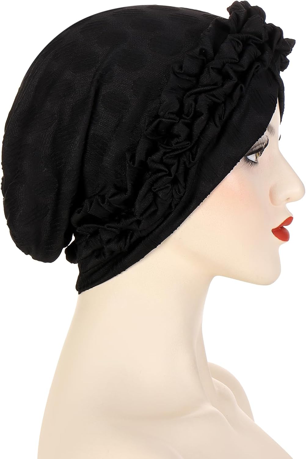 Skullies Beanie for Women - Ruffle Pre-Tied Chemo Hat, Solid Flower Turban Cap,Silky Headwear for Cancer Patients Hair Loss
