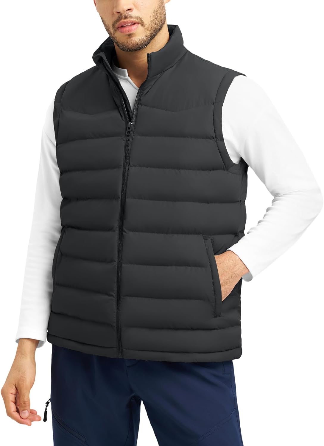 TBMPOY Men's Puffer Vest Lightweight Zip Up Sleeveless Jackets Outdoor Puffy Winter Insulated Outerwear for Running Golf