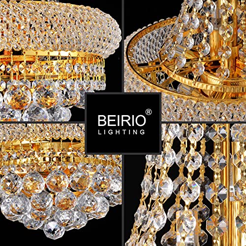 Beirio 8-Lights Golden Finish Classic Empire Style Small Mini K9 Crystal Chandelier Ceiling Light For Living Room Foyer Dining Room Hallway Bedroom (11.8 X 15 Inch) Bulbs Included In The Package #TOP2