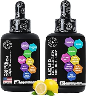 Hydrolyzed Liquid Collagen Peptides and Liquid Marine Collagen Enhanced Collagen Bundle for Skin, Hair, Joints Support and...