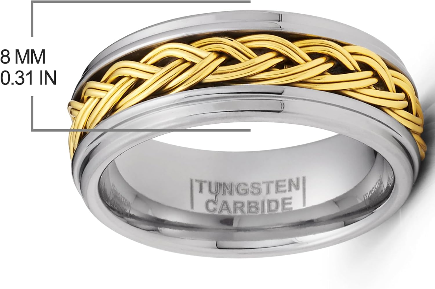 Metal Masters Gold Plated Braided Tungsten Carbide Ring Mens Wedding Band 8MM Comfort-Fit