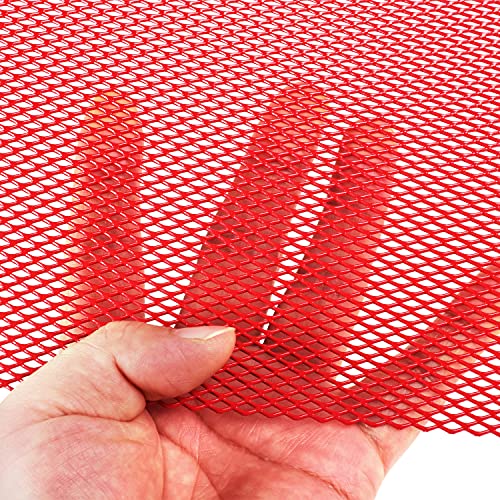 Image of AggAuto Universal 40 inchx13 inch Car Grill Mesh - Aluminum Alloy Automotive Grille Insert Bumper Rhombic Hole 3x6mm, One of the Most Multifunctional Shape Grids Red