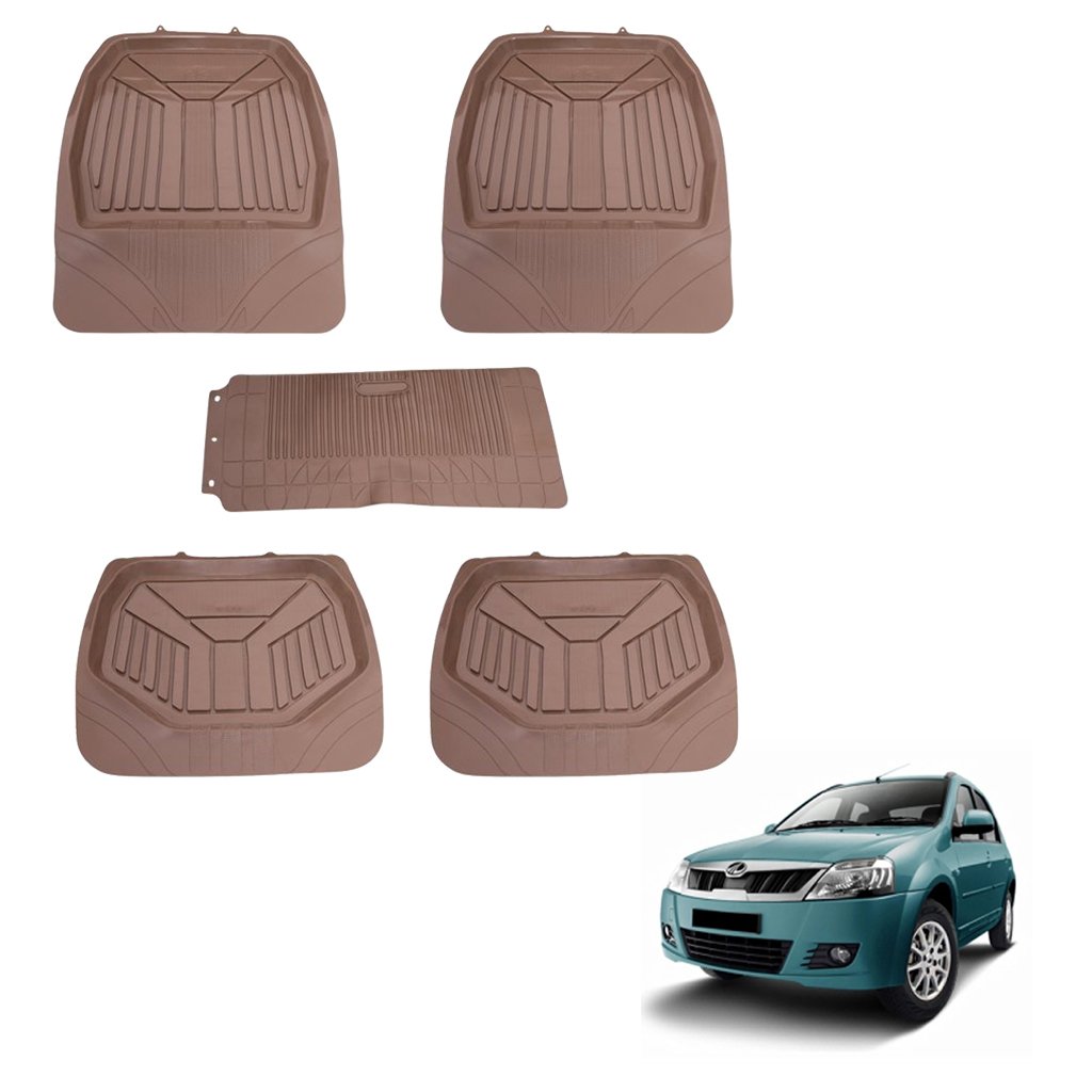 Dhe Best FR01 Car 3D Rubber Floor mats Anti Slip 3D Floor/Foot Mats Brown Set of 5 for Mahindra