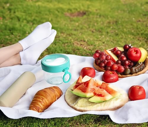 Miniatura 3 de V&R Goods Contenedores herméticos de avena durante la noche de 20 onzas con tapas de plástico - contenedores de almuerzo (verde transparente)