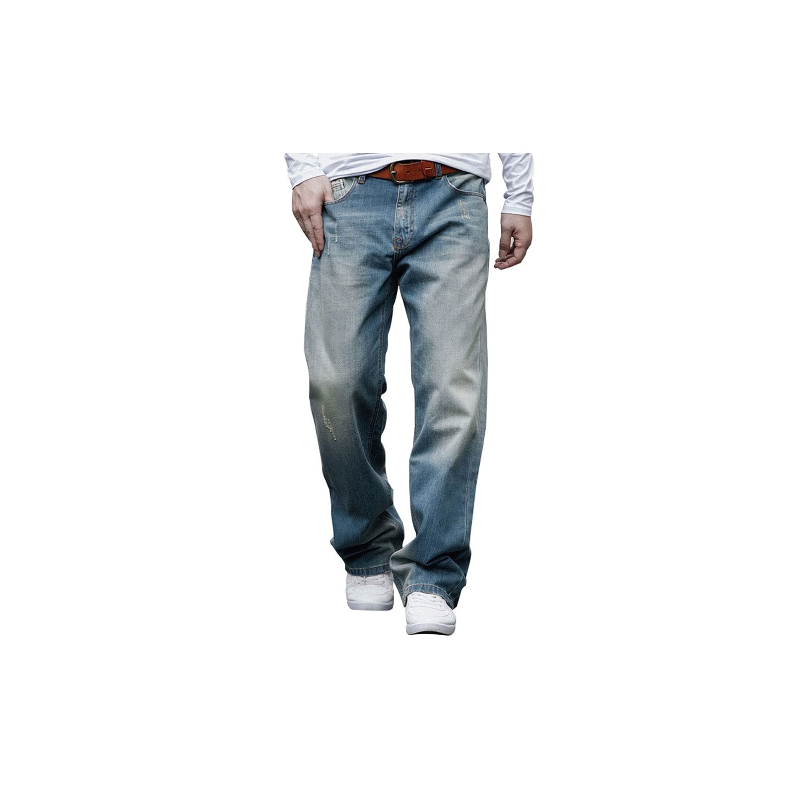 WANGYUMI casual dress pants for men Spring and Autumn Men Jeans Straight  Large Size Wide Leg Denim Pants Loose Skateboard Jeans Blue Leisure Trousers