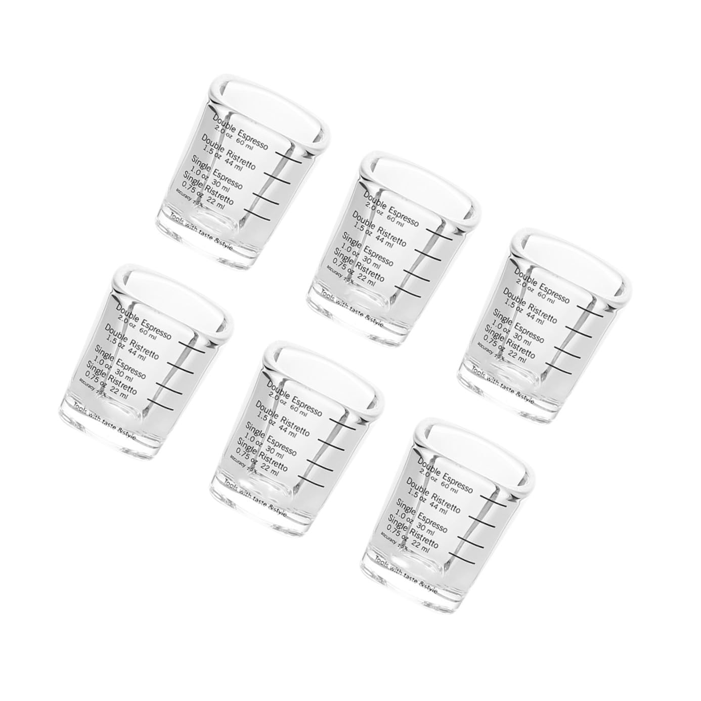 Lurrose 6 Stück Espressotassen aus Borosilikatglas mit Skala 60 ml Messbecher für Kaffee und Tee Hitzebeständig Kreatives Design für Zuhause und Schule