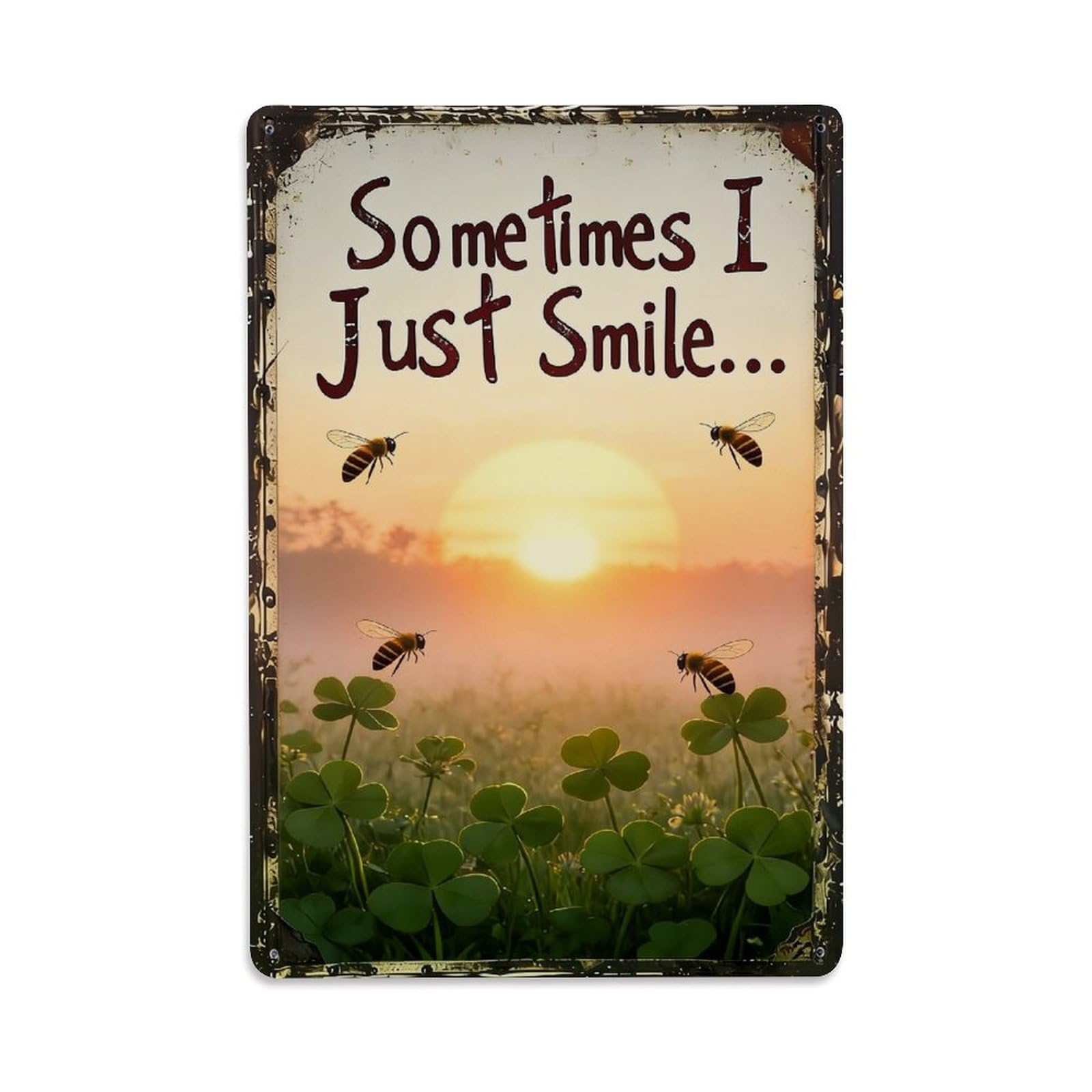 Jdfenggu Vintage Sunset Bees Clover Smile Nature Retro Metal Tin Sign, Decor Art Poster For Bar, Home, Man Cave, Kitchen, Laundry Room Gift 8X12inch