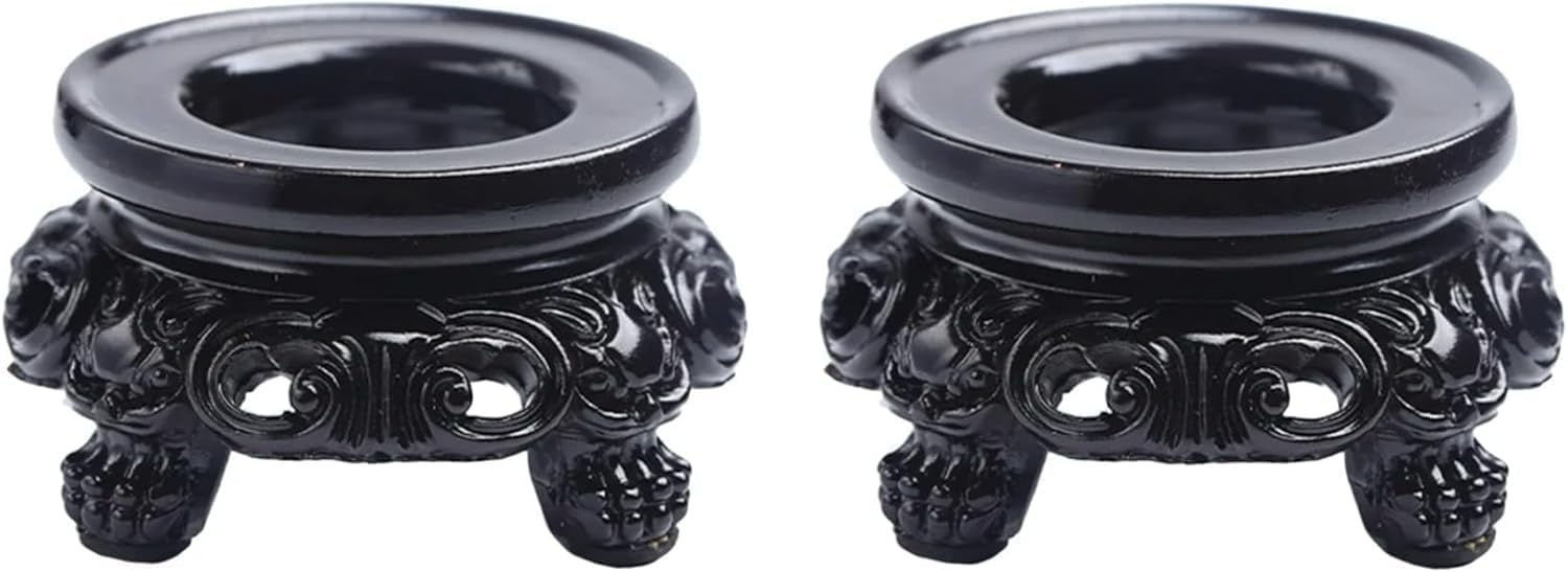 Wyjuan Black 2 Pcs Wooden Display Stand For Crystal Sphere Quartz Ball Holder Hollow Wood Stand Base For Crystal Ball Sphere Globe Stone Display Pedestals Decorative Accessories