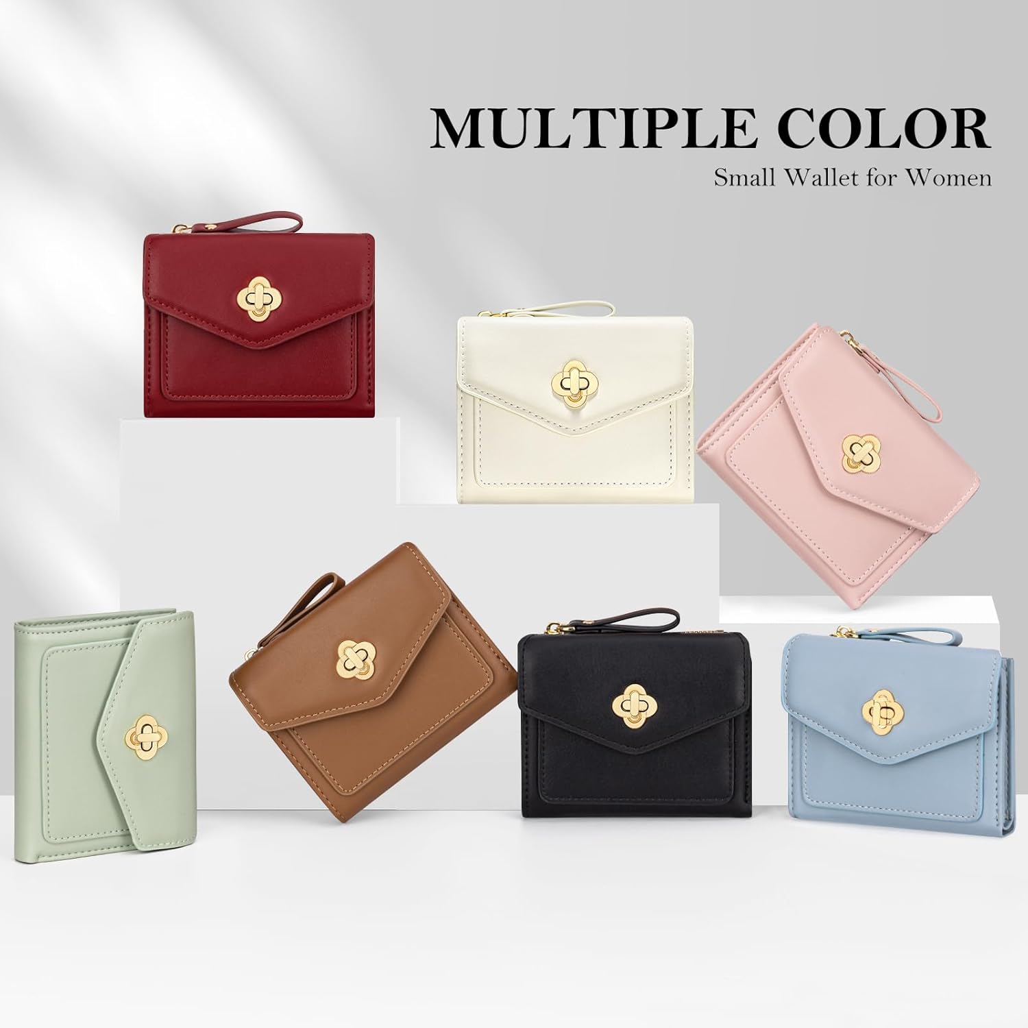 BIAOTIE Small Wallet for Women Leather Bifold Pocket Wallet RFID Blocking Credit Card Holder Cute Purse with Zipper Coin Pocket (Red) - Image 5