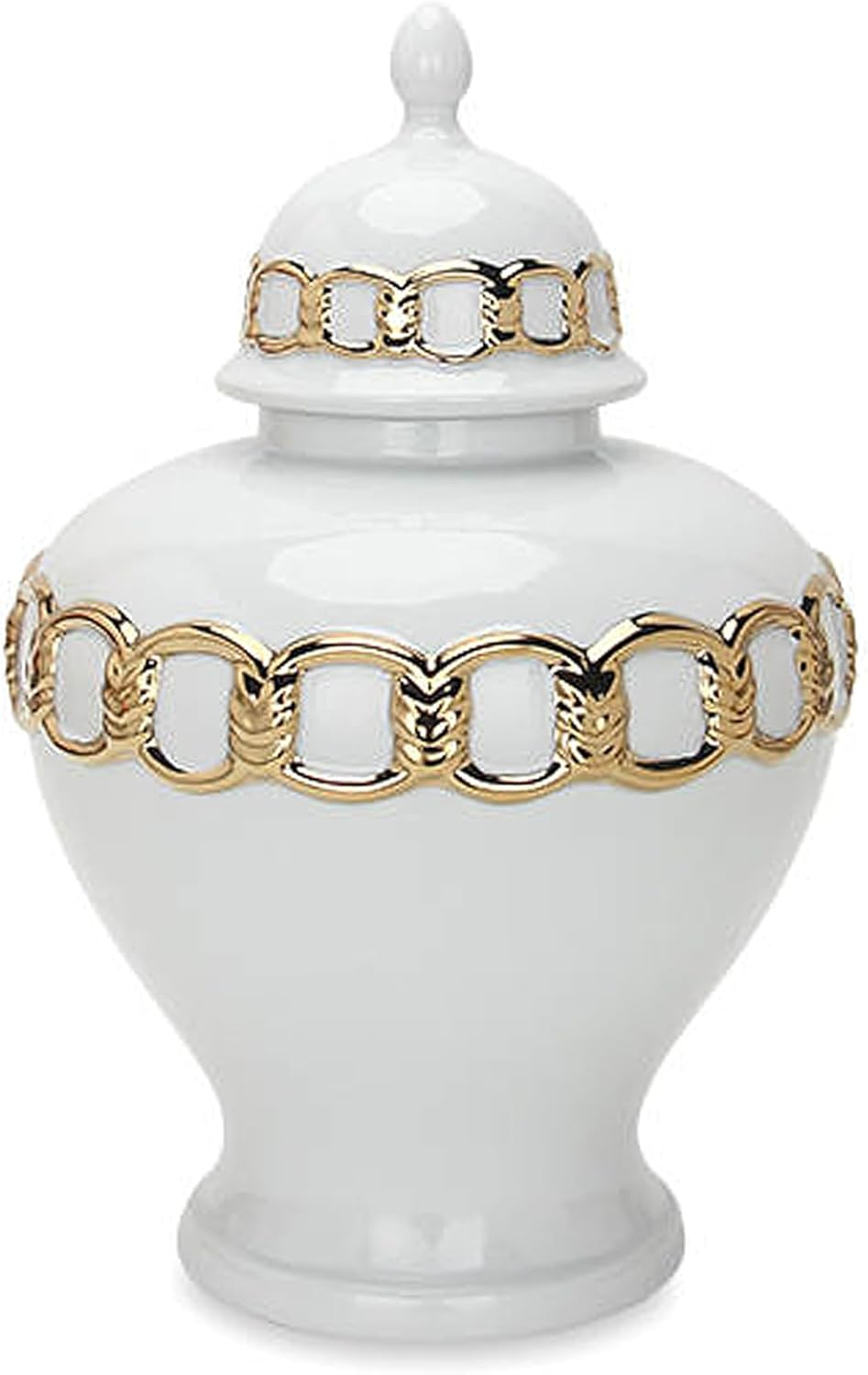 Noori Home - 100% Modern Glam Artisan Ceramic SOPH Small White/Gold Ginger Jar Urns with Lid