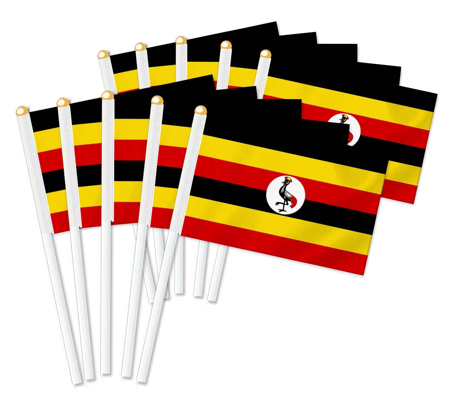 25 PCS Uganda Handheld Small Flag, Ugandan Hand held Mini Decor Decoration Banner