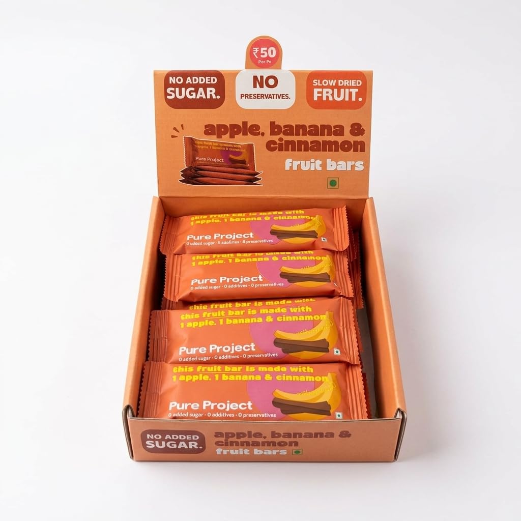 Pure Project Apple Banana and Cinnamon Fruit Bars - No Added Sugar, No Preservatives, Slow-dried Fruit, Gluten Free, Dairy Free | Healthy Snack Bar for School & Office | 25 g (8, Recommended Pack)-image-19