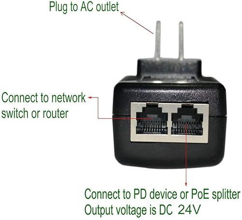 Miniatura 3 de Jeirdus 24V 1A Fuente de alimentación pasiva a través de Ethernet Inyector PoE Adaptador Ethernet con enchufe de pared Cumple con IEEE 802.3af