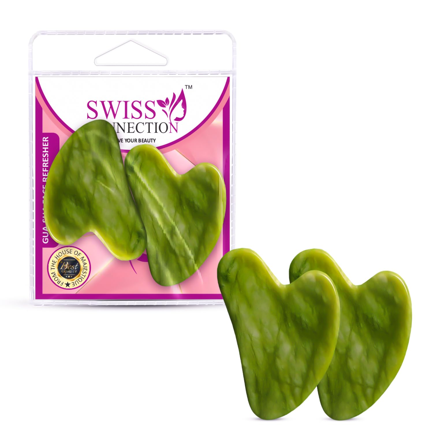 Swiss Connection Gua-Sha Natural Stone for face Scraping Skin Massager Stone Gua-Sha Facial Tool For Face Body Skin & Spooning, SPA, NECK RELAX (pack of 2)