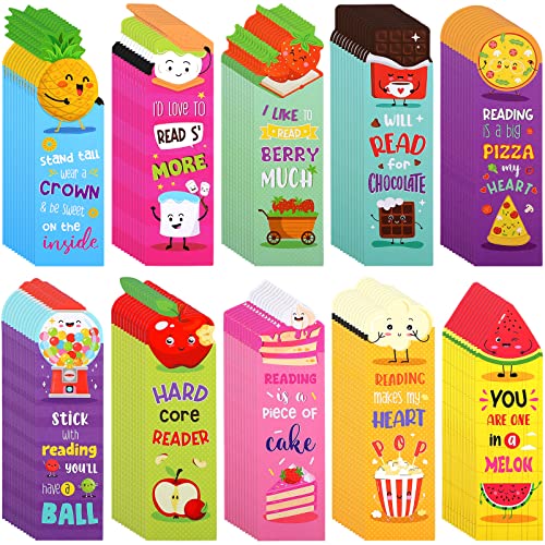 Eersida 120 Pieces Scratch and Sniff Scented Bookmarks Kids Fruit Food Theme Sayings Bookmarks Sayings Assorted Cute Scented Gifts for Students Teens Food Lovers 10 Styles