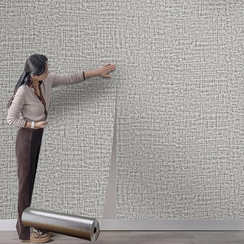 6Roll Self Adhesive Grey Peel and Stick Wallpaper Mix Plain Thick 3mm Linen Textured Industrial Wallpaper, Grasscloth Waterproof Squares Removable for Walls Bedroom Living Room Hotel Decoration