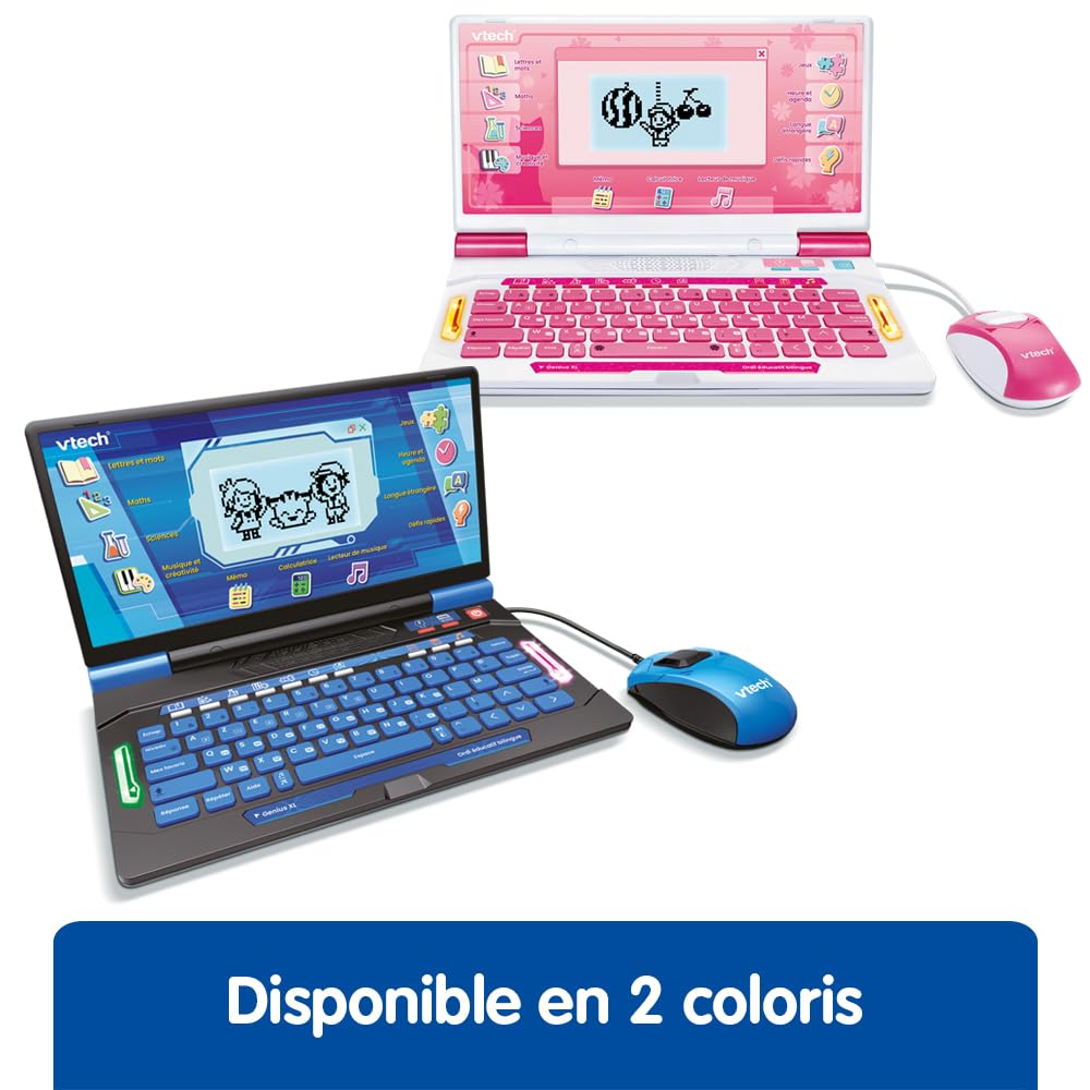 VTech - Genius XL Ordi Éducatif Bilingue Bleu - Ordinateur Enfant avec Écran LCD, Clavier AZERTY, Souris et 164 Jeux Éducatifs - du CP au CM2 - Cadeau Enfant Dès 6 Ans - Contenu en Français et Anglais