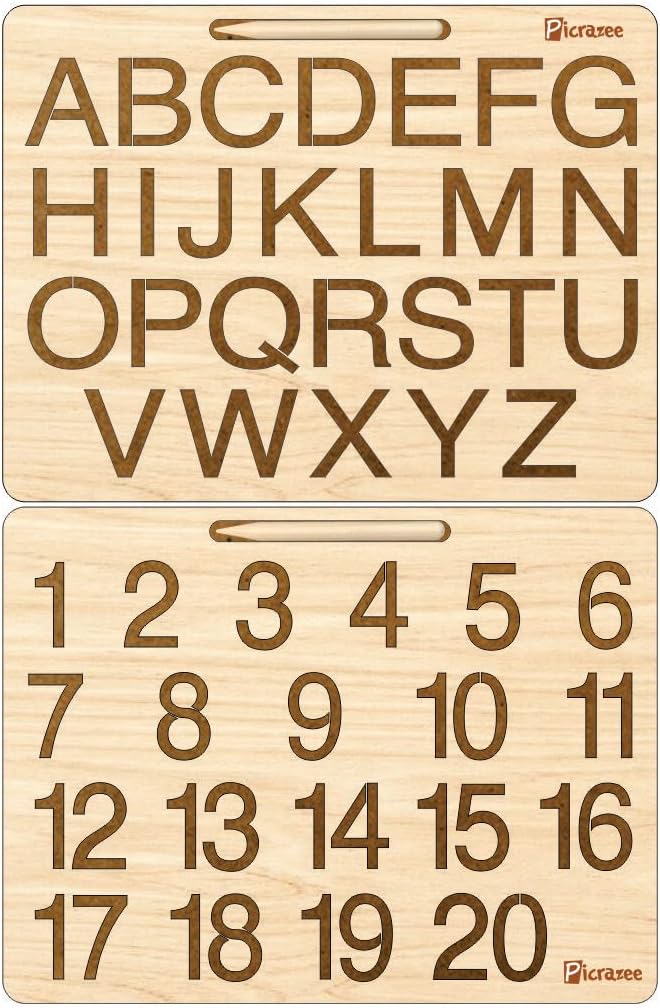 Picrazee Educational Wooden Tracing Board for Kids | Handwriting and Learning Slates for Children | Set of 2 (Capital Alphabets & Numbers)